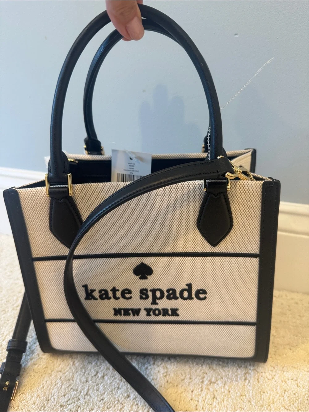 kate spade New York Black & Cream Canvas Tote new $339